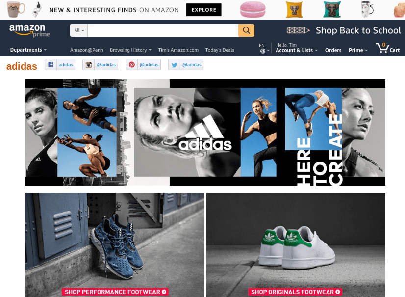 Amazon Adidas storefront